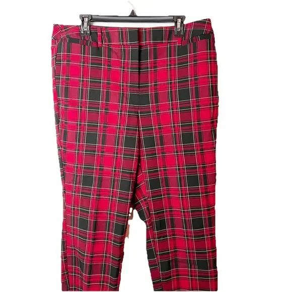 LANE BRYANT Slim Ankle 4 Season Pant Stretch Red Tartan Plaid SZ 16 Mid Rise - Picture 2 of 8